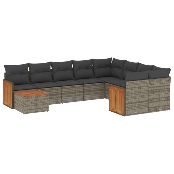 vidaXL Set Divano da Giardino 10 pz con Cuscini Grigio in Polyrattan