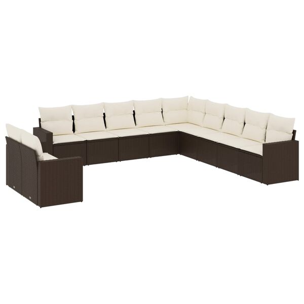 vidaXL Set Divani da Giardino 11 pz con Cuscini Polyrattan Marrone