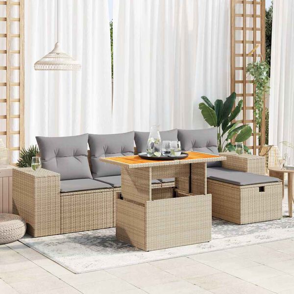 vidaXL Set Divano da Giardino 6 pz con Cuscini Beige Polyrattan Acacia