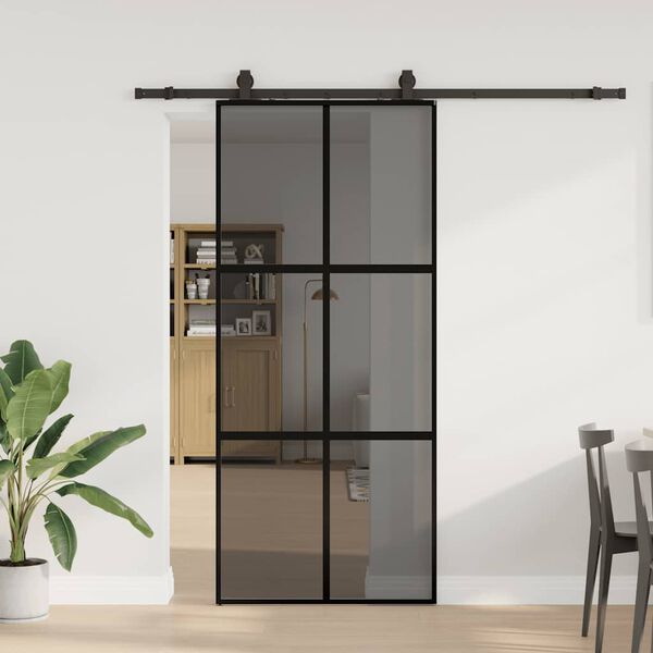 vidaXL Porta Scorrevole Set Ferramenta Nera 90x205 cm Vetro Temperato