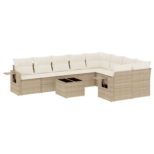vidaXL Set Divano da Giardino 10 pz con Cuscini Beige in Polyrattan