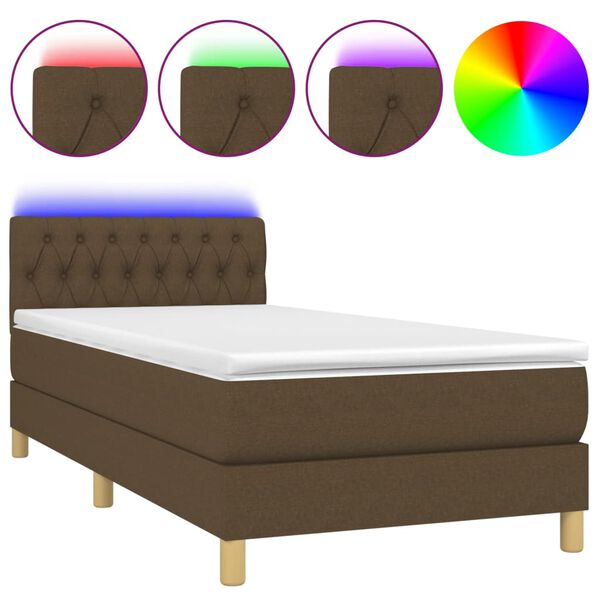vidaXL Letto a Molle Materasso e LED Marrone Scuro 90x190cm in Tessuto