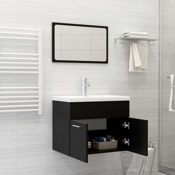 vidaXL Set Mobili da Bagno Nero in Truciolato