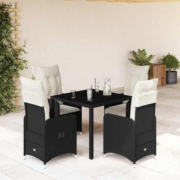 vidaXL Set Bistr&ograve; da Giardino 5 pz con Cuscini in Polyrattan Nero