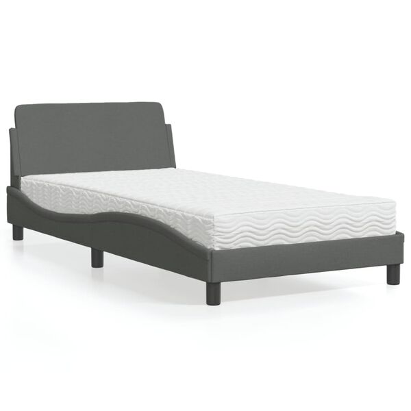 vidaXL Letto con Materasso Dover Grigio Scuro 100x200 cm in Tessuto