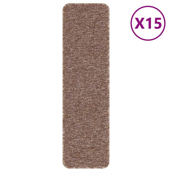 vidaXL Tappetini Antiscivolo per Scale 15 pcs Marrone 75 x 20 cm PP