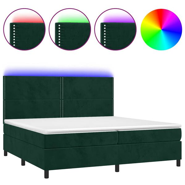 vidaXL Letto a Molle con Materasso e LED Verde Scuro 200x200cm Velluto