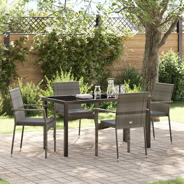 vidaXL Set da Pranzo per Giardino con cuscino 5 pcs Grigio polyrattan