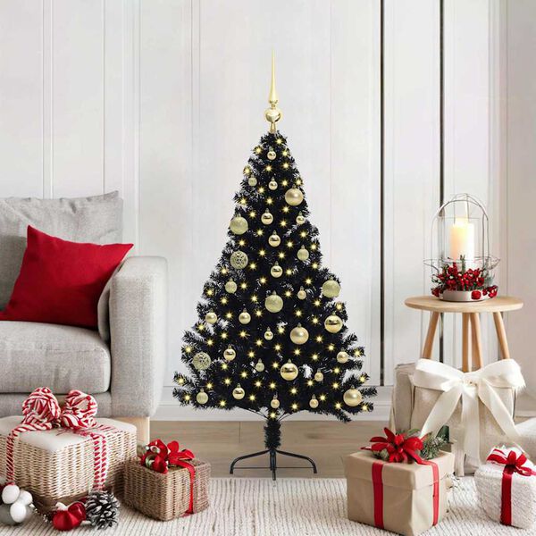vidaXL Albero di Natale artificiale con luci integrate Nero 120 cm PVC