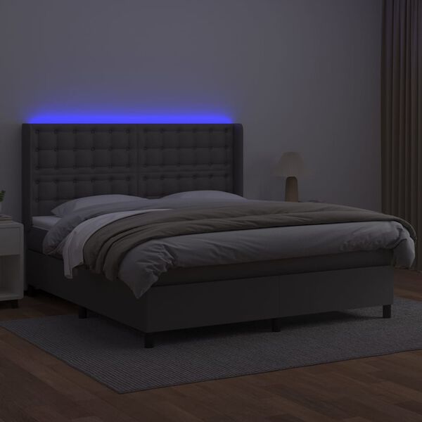 vidaXL Giroletto Molle con Materasso e LED Grigio 160x200cm Similpelle