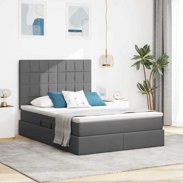 vidaXL Letto con contenitore e LED Grigio scuro 140 x 200 cm