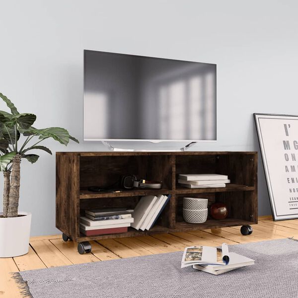 vidaXL Mobile TV con Ruote Rovere Fumo 90x35x35cm in Legno Multistrato
