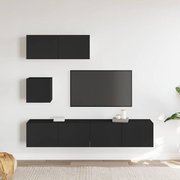 vidaXL Set Mobili Porta TV 4 pz Nero in Legno Multistrato