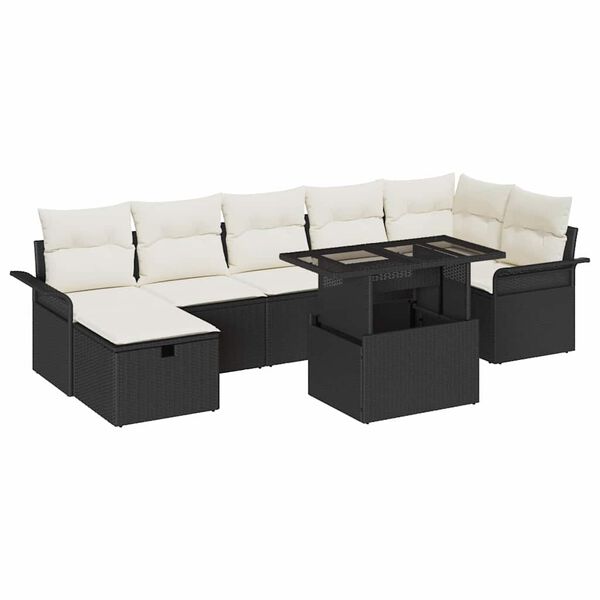 vidaXL Set Divano da Giardino con cuscino 8 pcs Nero Poly Rattan