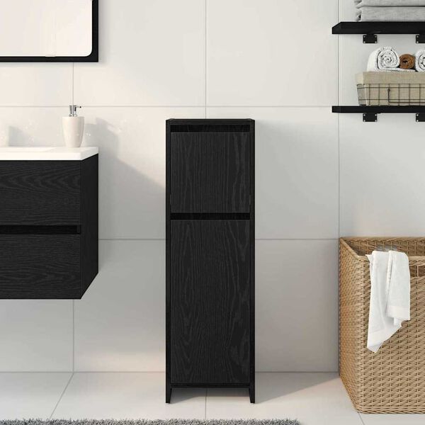 vidaXL Mobile da Bagno Rovere Nero 30 x 30 x 95 cm Legno multistrato