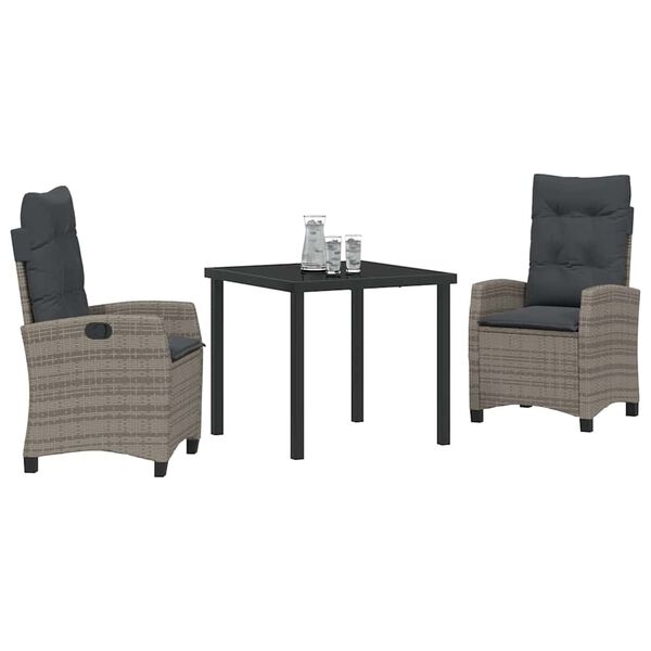 vidaXL Set da Pranzo per Giardino con cuscino 3 pcs Grigio polyrattan