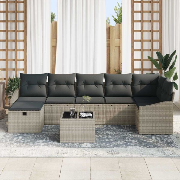 vidaXL Set Divano da Giardino 8 pcs Grigio chiaro Poly Rattan