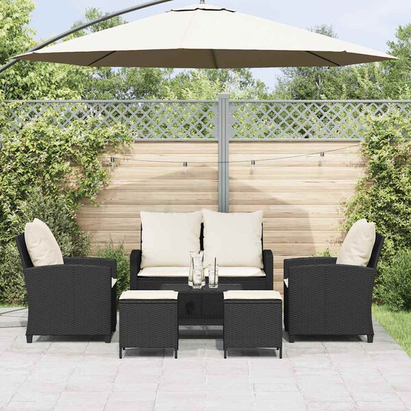 vidaXL Set Divano da Giardino 6 pz con Cuscini Nero in Polyrattan
