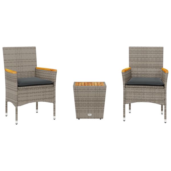 vidaXL Set da Bistrò 3 pz con Cuscini Grigio Polyrattan e Vetro