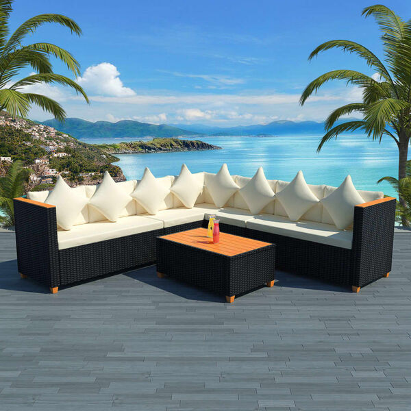 vidaXL Set Divani da Giardino 5 pz con Cuscini in Polyrattan Nero