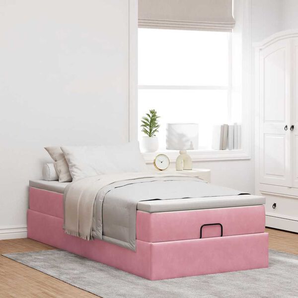vidaXL Struttura Letto Pouf con Materasso Rosa 90x200 cm in Velluto