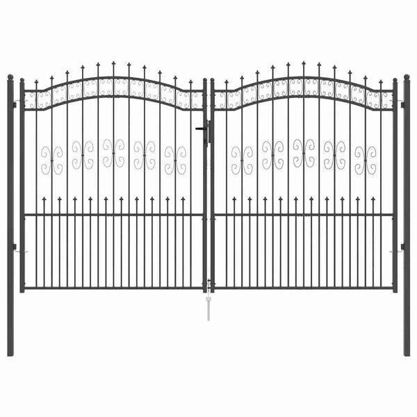 vidaXL Cancello per recinzione con punta a lancia nero 305x175 cm in acciaio verniciato a polvere
