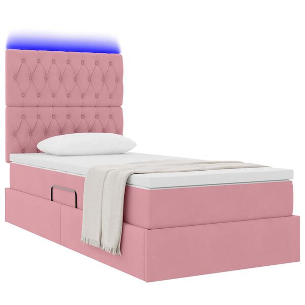 vidaXL Letto con contenitore e LED con led Rosa 90 x 190 cm Velluto