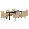 vidaXL Set da Pranzo per Giardino con cuscino 7 pcs Beige polyrattan