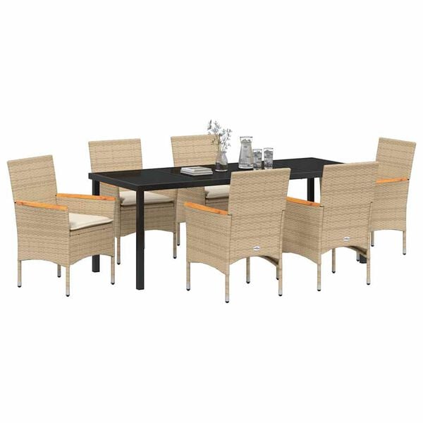 vidaXL Set da Pranzo per Giardino con cuscino 7 pcs Beige polyrattan