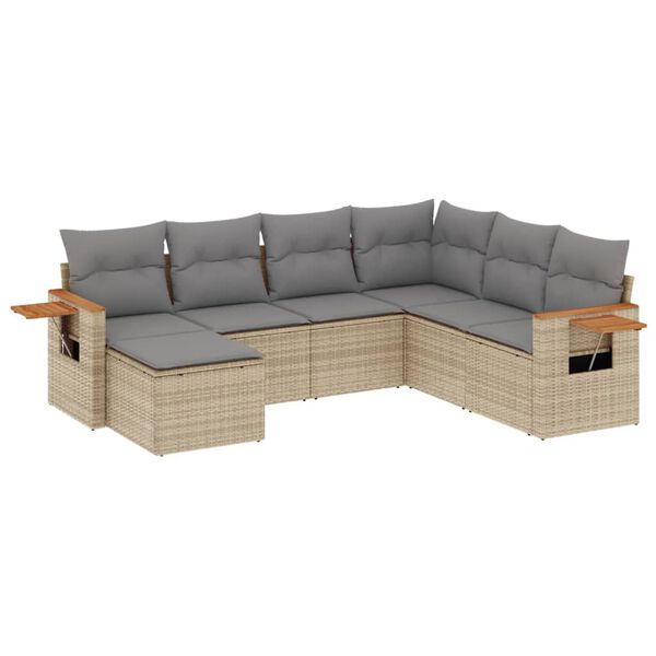 vidaXL Set Divani da Giardino 7 pz con Cuscini Beige in Polyrattan
