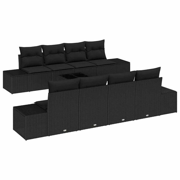 vidaXL Set Divano da Giardino con cuscino 8 pcs Nero polyrattan