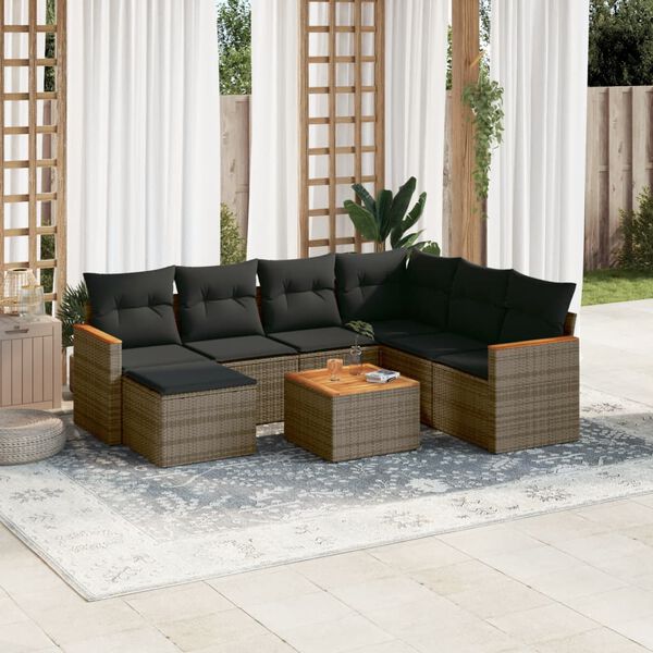 vidaXL Set Divano da Giardino 8 pz con Cuscini Grigio in Polyrattan