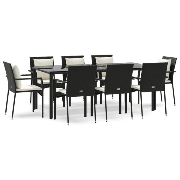 vidaXL Set da Pranzo da Giardino 9 pz con Cuscini Nero in Polyrattan