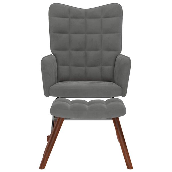 vidaXL Sedia a dondolo con sgabello in velluto grigio scuro