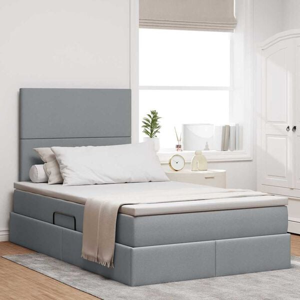 vidaXL Letto con contenitore e LED Grigio chiaro 120 x 200 cm