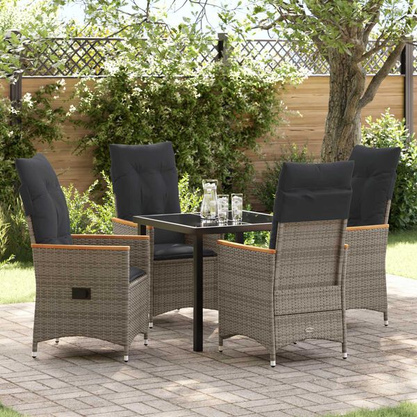 vidaXL Set da Pranzo per Giardino con cuscino 5 pcs Grigio polyrattan