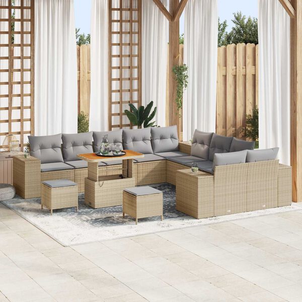 vidaXL Set Divano da Giardino 13 pcs Beige e Grigio Chiaro polyrattan