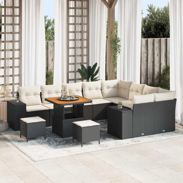 vidaXL Set Divano da Giardino con cuscino 12 pcs Nero polyrattan