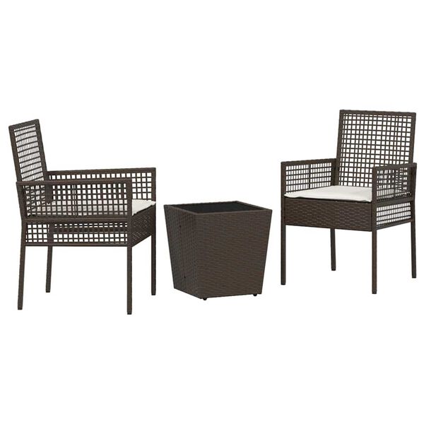 vidaXL Set Bistro da Giardino 3 pcs Marrone polyrattan