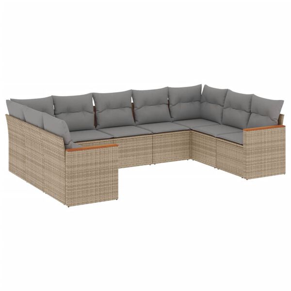 vidaXL Set Divano da Giardino 9 pz con Cuscini Beige in Polyrattan