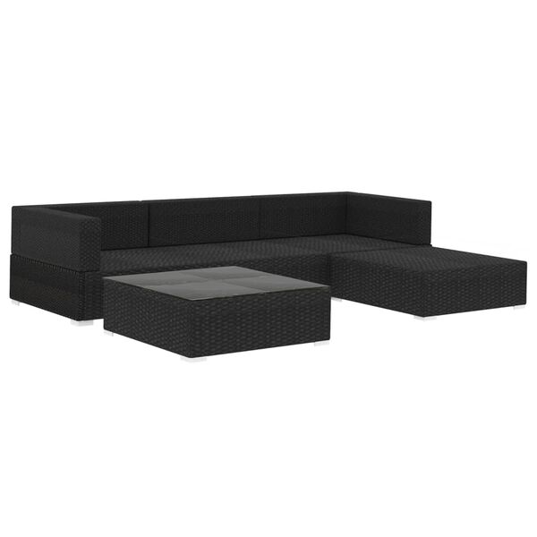 vidaXL Set Divani da Giardino 5 pz con Cuscini in Polyrattan Nero