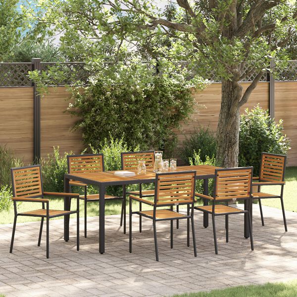 vidaXL Set da Pranzo per Giardino 7 pcs Nero e Legno polyrattan