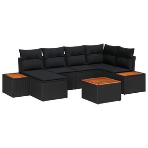 vidaXL Set Divano da Giardino con cuscino 7 pcs Nero polyrattan