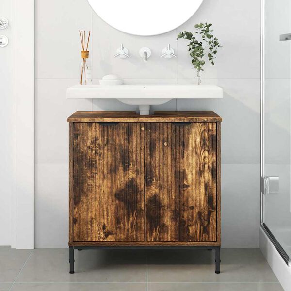 vidaXL Armadio per Lavabo da Bagno Rovere fumo 60,5 x 33,5 x 61 cm