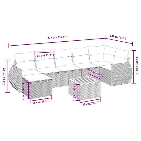 vidaXL Set Divano da Giardino 8 pz con Cuscini Grigio in Polyrattan