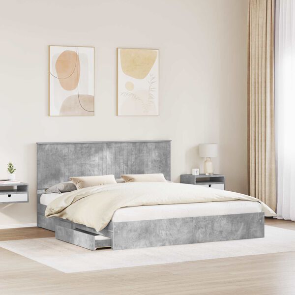 vidaXL Letto con Contenitore con testiera Grigio cemento 180 x 200 cm