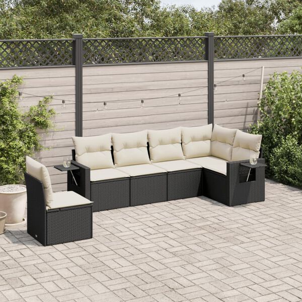 vidaXL Set Divano da Giardino 6 pz con Cuscini Nero in Polyrattan