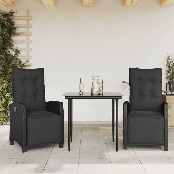 vidaXL Set da Pranzo da Giardino 9 pz con Cuscini Nero in Polyrattan