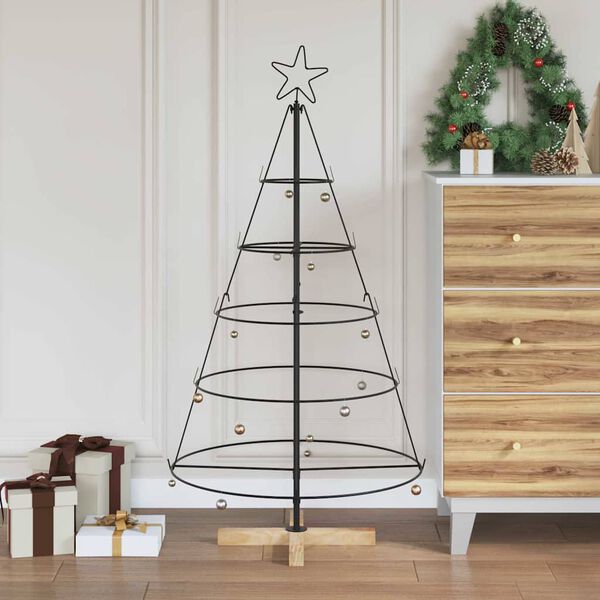 vidaXL Albero a Cono di Natale con supporto Nero 126 cm Acciaio
