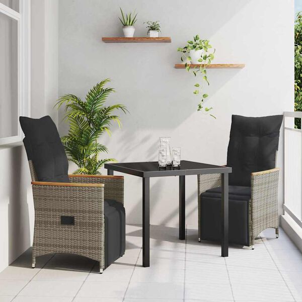 vidaXL Set da Pranzo per Giardino con cuscino 3 pcs Grigio polyrattan